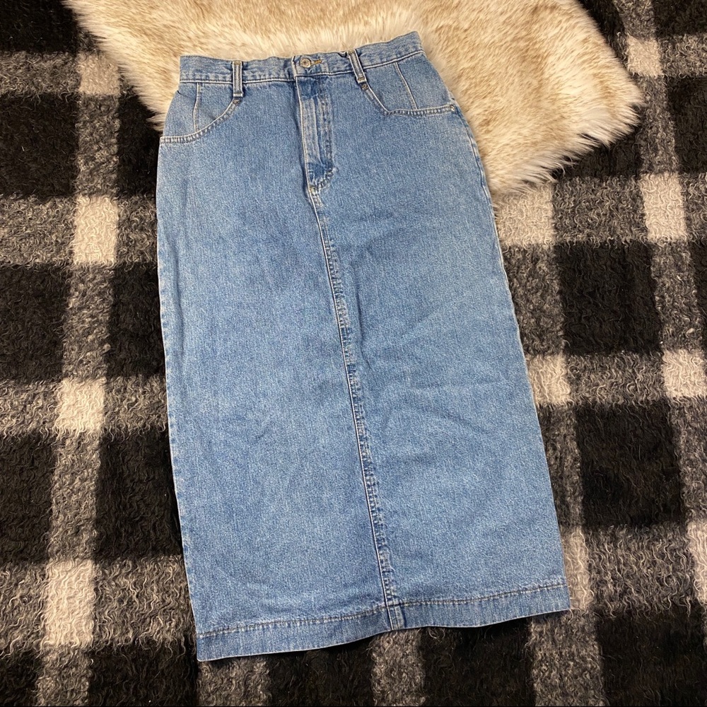 Vintage 80s lees denim long modest midi skirt 10